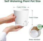 Meowell 7 inch Self Watering Pots for Indoor Plants, 5 Pack Plant Pots with Drainage Holes & Clear Reservoir for Visible Water Level, Plastic Wicking Planter Pots for House Plants and Flower, White