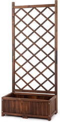 Outvita Wood Planter with Trellis, 29" x 17" x 67" Outdoor Raised Garden Bed with Drainage Holes, Vertical Standing Planter Box for Climbing Plants Vegetable in Garden, Patio, Balcony (Brown)