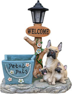 Animal Outdoor Statue Planter Solar Light Welcome Garden Sculpture Resin Flower Pot Decorative Porch Patio Yard Lawn Entryway Figurine with LED Lamp Rustic Plant Holder Ornament Courtyard (J)