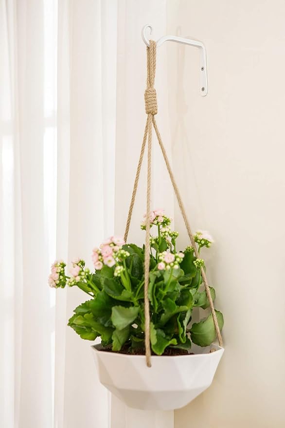 Mkono Plant Hangers Indoor, 6 Inch Metal Plant Bracket, Decorative Wall Hooks for Hanging Plants, Bird Feeder, Flower Basket, Wind Chimes, Home Outdoor Decor, 2 Pack White