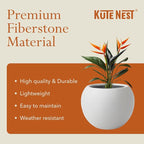 12.8" H x 16" D Premium Globo Fiberstone Round Planter - Smooth Finishes, Weather Resistant for Indoor & Outdoor Use, Included 2 Extra Coco Mats (Light Gray, 10.7" Pot Opening)