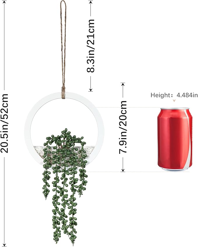 Boho Wall Decor, 2Pcs Fake Hanging Plants Artificial Succulents, Indoor Hanging Planter Greenery Decor, Perfect for Bathroom Living Room Bedroom Office Washroom, Faux Succulent Wall Floating Plants