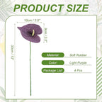 uxcell 4Pcs 11inch Artificial Anthurium Lily Flowers, Permanent Flower Bouquet for Home Arrangements Wedding Festival Decoration Crafts Store Decor Accessories, Light Purple