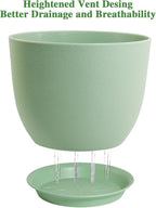 UOUZ 12/10/9 Large Modern Plant Pots, Plastic Planters with Drainage Holes and Saucers for Indoor Outdoor Plants Flowers, Green