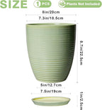 Ceramic Pots for Plants - Modern Round 8 Inch Planter with Drainage Hole and Plant Saucer for Flower Indoor Outdoor, Home Decor, House Warming Gifts, Green