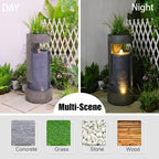 35.9" Tall Modern Indoor/Outdoor Water Fountain with LED Lights and Pump, Freestanding Cascading Waterfall Feature for Garden, Patio, Porch, Yard & Deck Décor – Gray