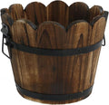 MY MIRONEY Plant Pots, Vintage Wooden Barrel Planter - Solid Rustic Garden Flower Pot with Metal Handles & Frame for Indoor Planter, Office Home Decor, Garden Home Plants, 7.28" x 5.91"
