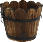 MY MIRONEY Plant Pots, Vintage Wooden Barrel Planter - Solid Rustic Garden Flower Pot with Metal Handles & Frame for Indoor Planter, Office Home Decor, Garden Home Plants, 7.28" x 5.91"