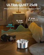 Invengo Cat Water Fountain Stainless Steel, 3.2L/108oz Pet Drinking Fountain for Cats Dogs, Automatic Cat Fountain with 2 Flow Modes, Splash-Proof Bowl, Includes 8 Replacement Filters