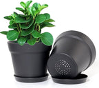 WOUSIWER 16 Pack 6 inch Plastic Planters for Indoor Flower Pots, Heavy Duty and Stylish 6 Inch Plant Pots for Indoor Plants with Drainage Holes and Tray for Plants, Flowers, Black