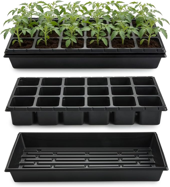 RooTrimmer 3 Inch Square Pots 2.9" Deep 18 Cell Seedling Trays with Water Collection Nursery 1020 Trays No Holes for Seeds Starting and Transplanting (20"x10",10 Sets)