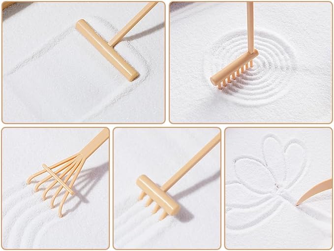 6pcs Mini Zen Garden Rake Tool Sandbox, Zen Garden Rake Tools Desktop Sand Rock Push Drawing Pen Zen Garden Accessories(Beige)