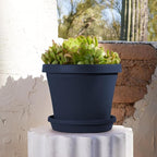 Bloem Terra 12" Diameter Round Navy Resin Planter Pot with Drainage Holes for Indoor and Outdoor Gardening