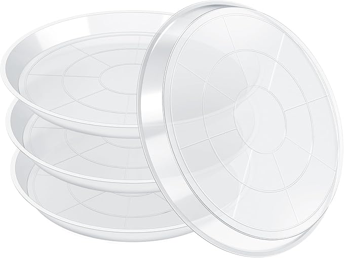 FUIJOL 4 Pack Clear Plant Saucer, Durable Plant Drip Trays Saucers for Pots, No Holes Water Catcher Trays for Indoor Outdoor Planter, Sturdy Base Plate (18", Clear)