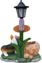 Animal Outdoor Statue Planter Solar Light Welcome Garden Sculpture Resin Flower Pot Decorative Porch Patio Yard Lawn Entryway Figurine with LED Lamp Rustic Plant Holder Ornament Courtyard (N)
