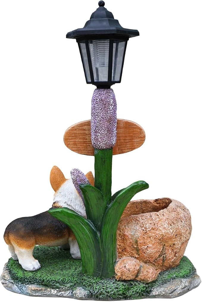 Animal Outdoor Statue Planter Solar Light Welcome Garden Sculpture Resin Flower Pot Decorative Porch Patio Yard Lawn Entryway Figurine with LED Lamp Rustic Plant Holder Ornament Courtyard (N)