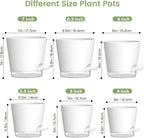 Meowell Self Watering Pots Pack of 6 – Different Size 4" to 7" Indoor Plant Pots with Drainage Holes and Clear Reservoir for Visible Water Level, Plastic Wicking Planters for House Plants, White