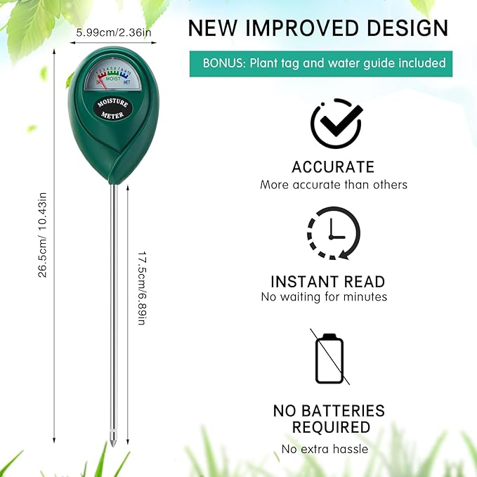 Set of 7 6.3'' Vintage Glass Plant Mister Modern 1.2l Long Spout Watering Can Squeeze Bottle Soil Moisture Meter 3 Pcs Hand Planting Tools for Indoor Outdoor Gardening Potted Flower, Green