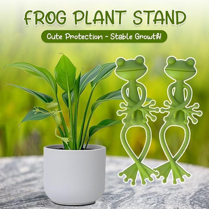Frog Plant Stand – Cute Green Frog Holder, Funny Plant Support Clips, Small Garden Décor for Stems & Flowers