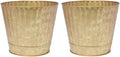 Hosley Metal Planters Pack of 2, Ideal Farmhouse Decor for Floral Arrangements Weddings, Gift Special Events Parties Outdoor Planters Gold 7" Dia x 6" H