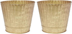 Hosley Metal Planters Pack of 2, Ideal Farmhouse Decor for Floral Arrangements Weddings, Gift Special Events Parties Outdoor Planters Gold 7" Dia x 6" H