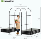 DoCred 3 in 1 Raised Garden Bed with 87in Tall Arch Trellis for Climbing Plants, Galvanized Planter Garden Box Outdoor for Gardening, Climbing Vegetables, Flower, Black