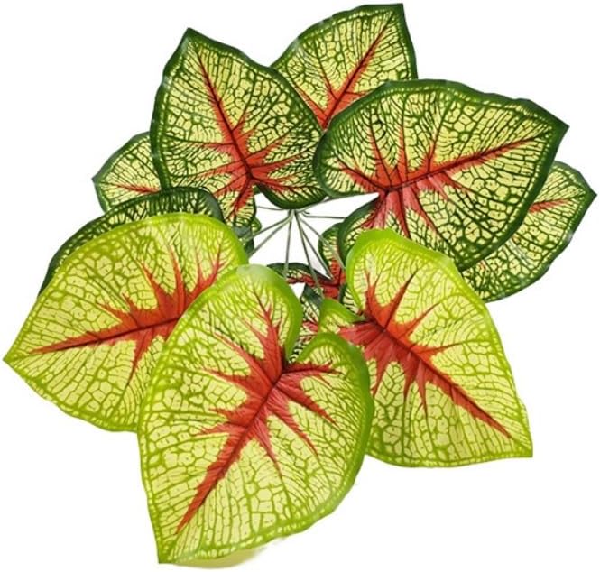 Artificial Caladium Plant with Red and Green Leaves, Red Leaf Artificial Plants Decoration Simulated Bonsai Potted Decor Home Room Party Wedding Office Floor (Yellow(No Flowerpot), 60cm)