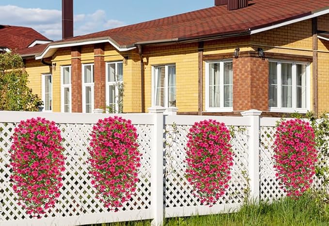 Artificial Hanging Flowers for Outdoors Spring Summer Decoration, 4PCS UV Resistant Silk Fake Hanging Plants for Patio Porch Front Yard Window Garden Indoor Decor(Hot Pink,8PCS)