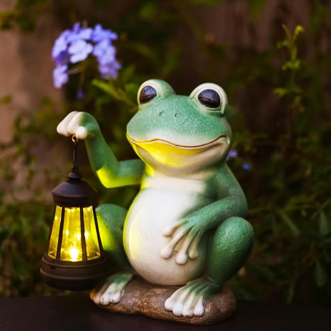 Glowing Garden Frog Outdoor Decor Cute Animal Outdoor Statue for Yard Patio Ornaments, Solar Frog Garden Decor for Birthday Housewarming Gifts for Woman, Mom, Grandma