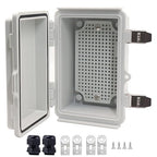 Waterproof Junction Box, ABS Plastic Electrical Box with Stainless Steel Latch, Hinged Cover Electric Project Enclosure Box with Mounting Plate, Wall Brackets & Cable Gland 5.9"x3.9"x2.8"