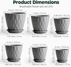 Plant Pots, Self Watering Planters with Drainage Holes and Trays, Flower Pots for Indoor Outdoor - 6 Pack(4/5/6/6.5/7/8 Inch) (Gray)