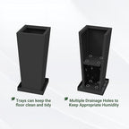 Metal Tall Planters 20 inch Set of 2, Durable Taper Planter with Drainage Holes & Rust-Proof Coating & Trays for Outdoor Indoor Garden Patio Front Door (Black)