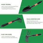 Garden Tool Set, 3 Pack Lightweight Heavy Gardening Kit Including Hand Shovel, Transplant Shovel and Hand Rake with Soft Rubber Non-Slip Handle, for Planting Weeding Digging, Orange ﻿