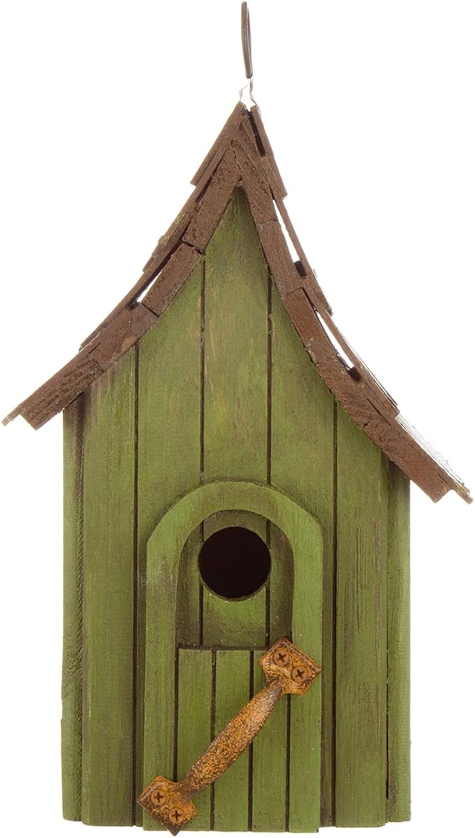 Glitzhome Birdhouses for Outdoors, Green Hand Painted Garden Wooden Bird House with Single Roof Hanging Bird House for Outside