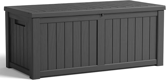 PatioZen 120 Gallon Resin Deck Box, Lockable Patio Outdoor Storage Box for Furniture, Garden Tools and Tools Storage, Waterproof Outside Storage Boxes - Black
