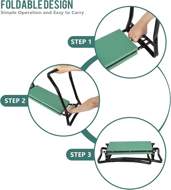 Uten Garden Kneeler Seat with Handles Portable Folding Gardening Stool Kneeling Stool Pad with 2 Bag