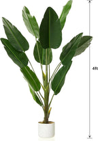 4FT Artificial Banana Tree in Pot, Decorative Evergreen Faux Bird of Paradise Plant, Fake Tropical Traveler's Palm Tree, Indoor House Plants for Living Room Porch Entryway Office