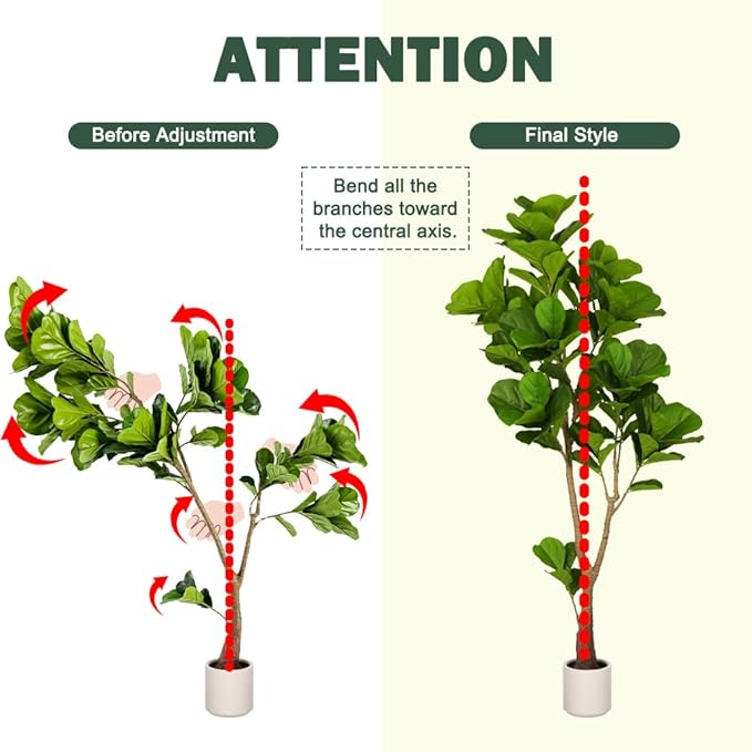 6ft Artificial Fiddle Leaf Fig Tree Tall Large Realistic Fake Ficus Lyrata Plant for Indoor Home Decor Office Living Room Floor Plant Modern Farmhouse Silk Tree 72 Inch Pet Safe Maintenance Free