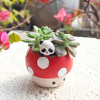 EOBTAIN Cute Mushroom Planter Pots,Unique Animal Panda Red Resin Succulent Small Pots for Indoor Plants,Mini Cactus Planter Pots Living Room Office Table Decor,Mushroom Lover Gifts,4 Inch