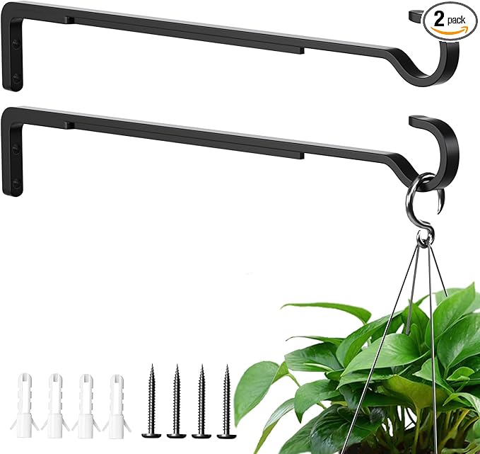 Saffruff 15 Inch 2 Black Pack Heavy Duty Outdoor Plant Hangers, Iron Hanging Plant Brackets for Hanging Plants Outside, Metal Plant Hooks Plant Wall Hooks for Hanging Lantern, Bird Feeder