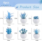 GREENTIME 6 Pcs Blue Artificial Succulent Plants in Mini White Plastic Pots Small Fake Succulent Plant Faux Indoor Decor Bedroom Desk Bathroom Office Living Room Table Shelf Home Decoration