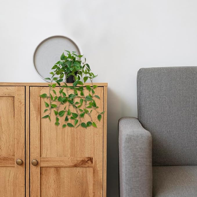 2 Pack Fake Hanging Plants for Shelf in Back Pot, Small Artificial Hanging Ivy Vine Plants Indoor Fake Potted Greenery Plant for Room Bathroom Kitchen Wall End Table Mimi Faux Pothos Plant Set Decor