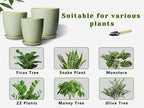 12 Inch Pots for Plants - Round Ceramic Planter with Drainage Hole and Plant Saucer for Flower Indoor Outdoor, Modern Room Office Home Garden Decor, House Warming Gifts, Green