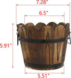 MY MIRONEY Plant Pots, Vintage Wooden Barrel Planter - Solid Rustic Garden Flower Pot with Metal Handles & Frame for Indoor Planter, Office Home Decor, Garden Home Plants, 7.28" x 5.91"