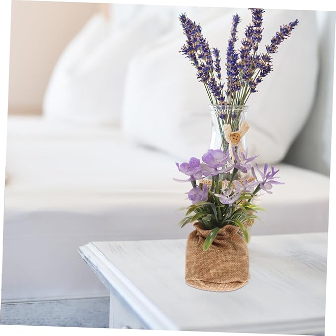 Zerodeko Artificial Phalaenopsis Orchid in Pot Faux Orchid Bonsai with Rope Bag Lifelike Plastic Flowers Home Decoration for Living Room Office Table Display