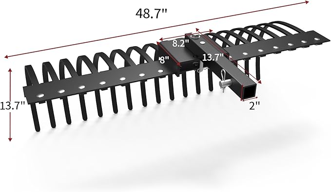 YITAMOTOR 48" Tow Behind Landscape Rake, 2" Receiver Lown Dethatcher Rack with 17 Steel Tines for ATV/UTV & 3-Point Hitch Systems Tractor, for Leaves, Debris, Grass, Pine Needles