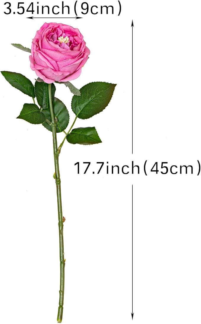 DUYONE Fake Flowers for Decoration Home Decor Artificial Flowers Austin Rose Peony Latex Fake Flower Living Room Decoration Vivid Pink Roses Peonies (Rose red 4pcs)