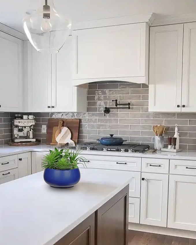 Hollyone Fake Plants Artificial Succulents in Pots Faux Succulent Arrangement Potted Plant in Blue Ceramic Planter Bowl for Home Decor Office Desk Bathroom Shelf Living Room Indoor Decorations