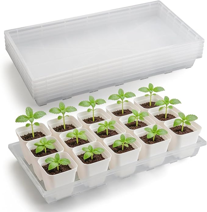 RooTrimmer 1020 Nursery Pot Trays 5 Pack, Transparent Plastic Flat Seed Starter Tray, Durable Square Seedling Starting Tray for Holding and Carrying Plant Pots (Clear)