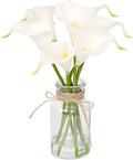 Muhanjia Artificial Flowers Calla Lily in Glass Vase with Faux Water,7Pcs Artificial Flower Real Touch Latex Flowers for Centerpiece Table Decorations Counter Decor(White Calla Lily)